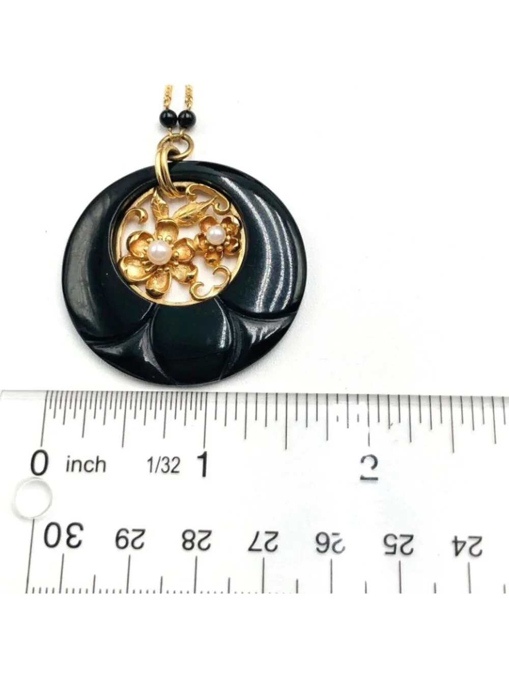 14k Yellow Gold Necklace Black Gemstone Pendant Vintage 16.2 Gram